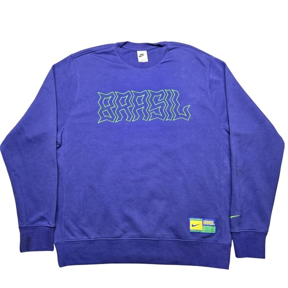 Nike Brasil Sweatshirt Mens Large Purple Crewneck Pullover Soccer Swoosh Patch